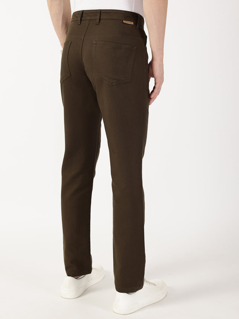Thomas Scott Men Dark Olive Smart Regular Fit Chinos Trousers