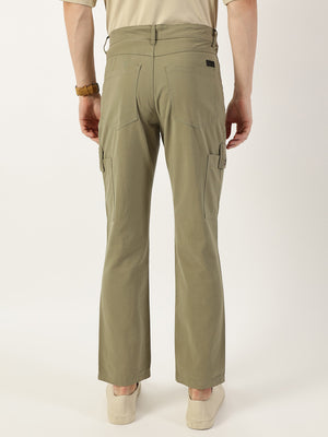 Thomas Scott Men Olive Smart Slim Fit Cargo Trousers