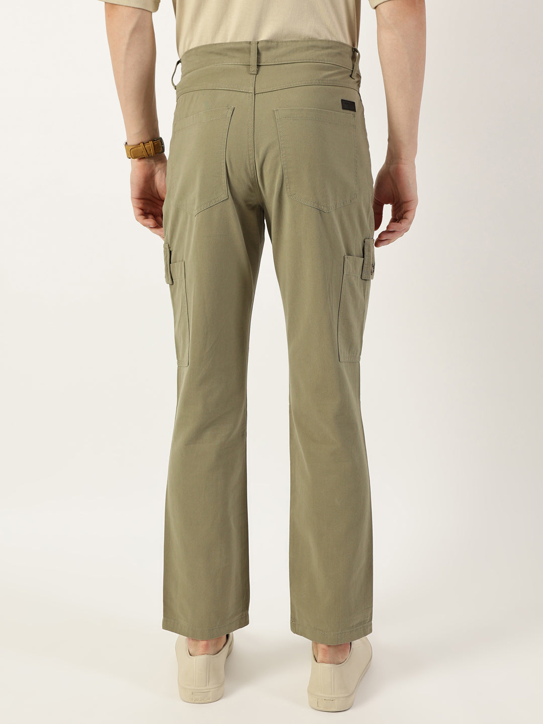 Thomas Scott Men Olive Smart Slim Fit Cargo Trousers