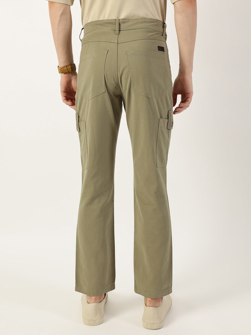 Thomas Scott Men Olive Smart Slim Fit Cargo Trousers