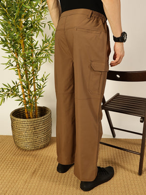 Thomas Scott Men Brown Smart Loose Fit Woven Cargo Trousers