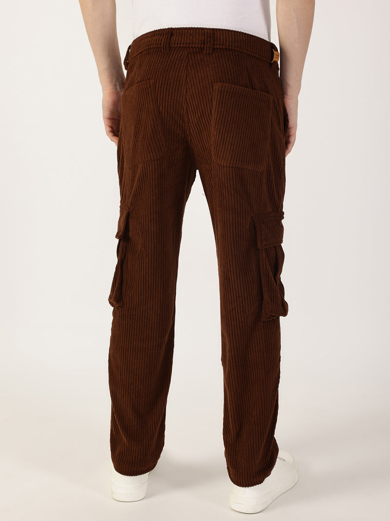 Thomas Scott Men Brown Smart Regular Fit Corduroy Cargos