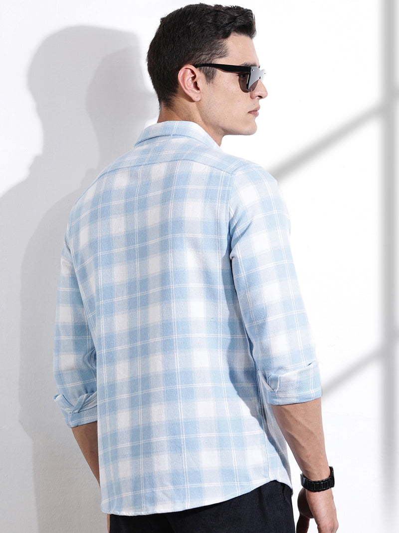 Thomas Scott Men Blue Regular Fit Long Sleeves Windowpane Checks Casual Shirt