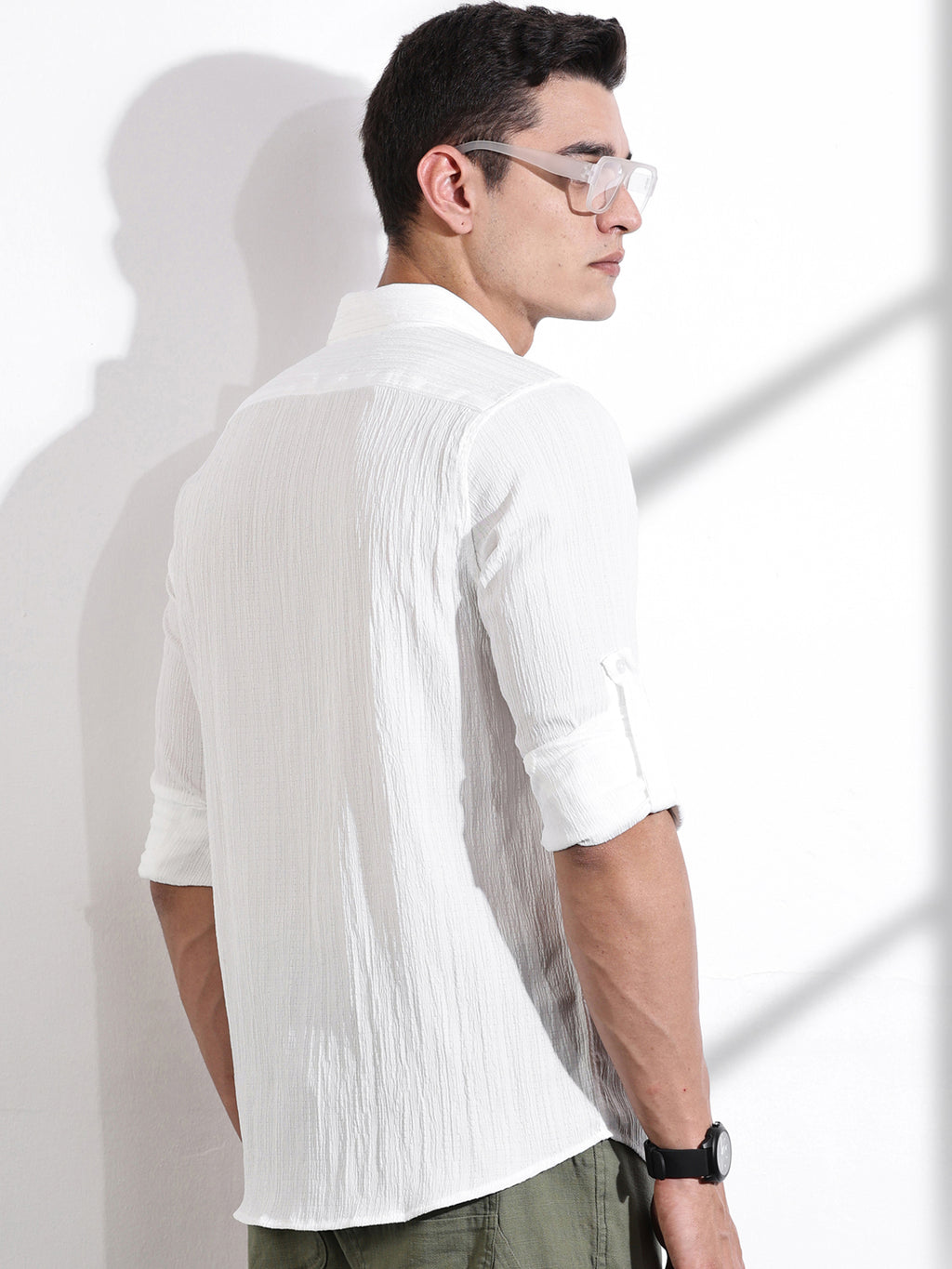 Thomas Scott Men White Slim Fit Long Sleeves Textured Casual Shirt