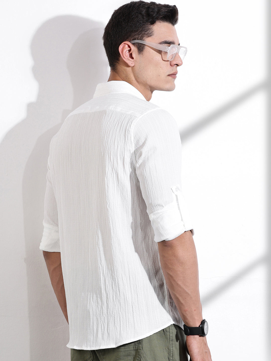 Thomas Scott Men White Slim Fit Long Sleeves Textured Casual Shirt
