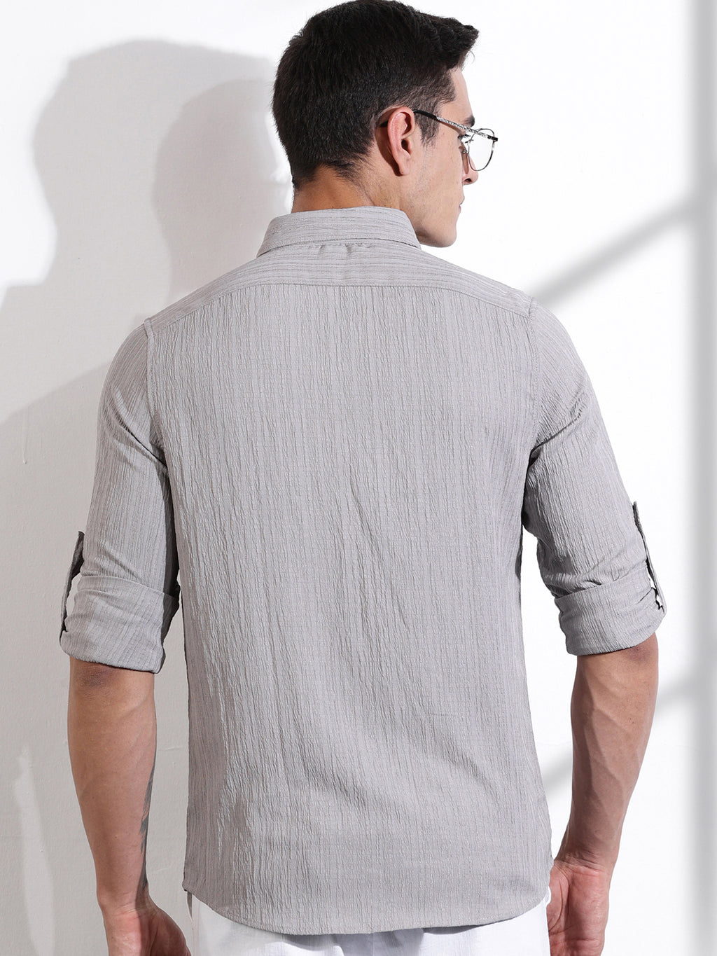 Thomas Scott Men Grey Slim Fit Long Sleeves Textured Casual Shirt