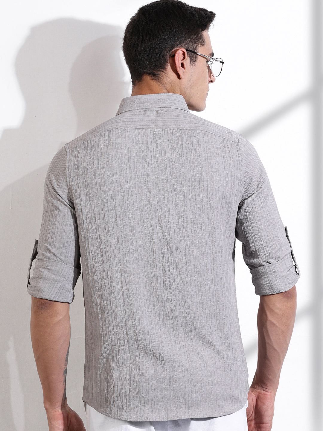 Thomas Scott Men Grey Slim Fit Long Sleeves Textured Casual Shirt