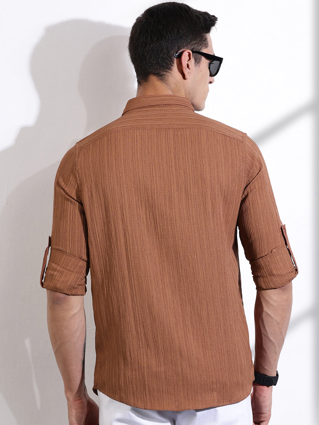 Thomas Scott Men Brown Slim Fit Long Sleeves Textured Casual Shirt