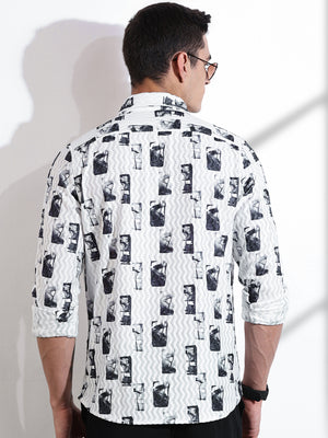 Thomas Scott Men Grey Slim Fit Long Sleeves Abstract Printed Casual Shirt