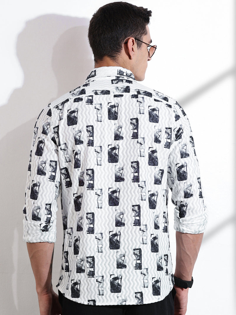 Thomas Scott Men Grey Slim Fit Long Sleeves Abstract Printed Casual Shirt