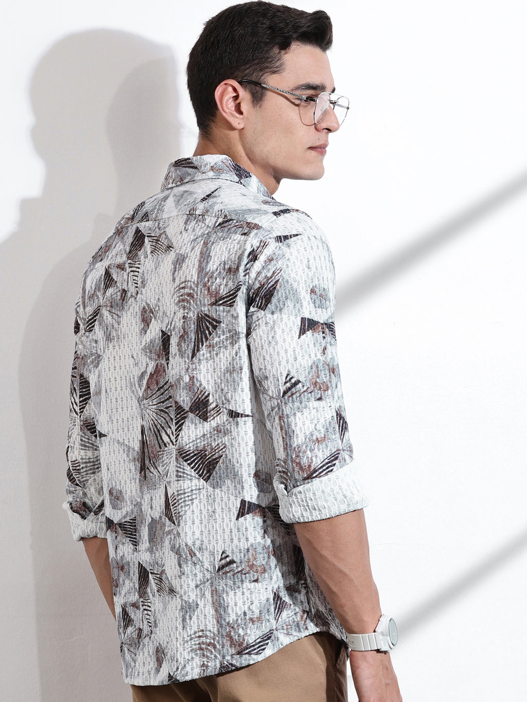 Thomas Scott Men Grey Slim Fit Long Sleeves Abstract Printed Casual Shirt