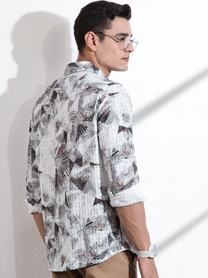 Thomas Scott Men Grey Slim Fit Long Sleeves Abstract Printed Casual Shirt