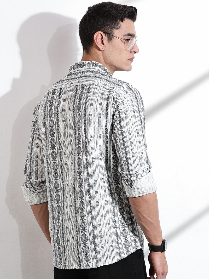 Thomas Scott Men Grey Slim Fit Long Sleeves Abstract Printed Casual Shirt
