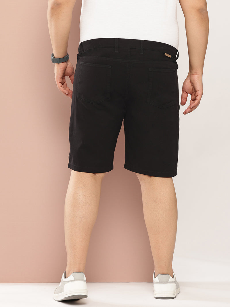 Thomas Scott Men Black Plus Size Solid Mid Rise Regular Fit Cotton Chino ShortsTSS098_Black_40)