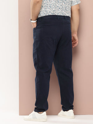 Navy Blue Plus Size Smart Easy Wash Pure Cotton Chinos Trouser For Men