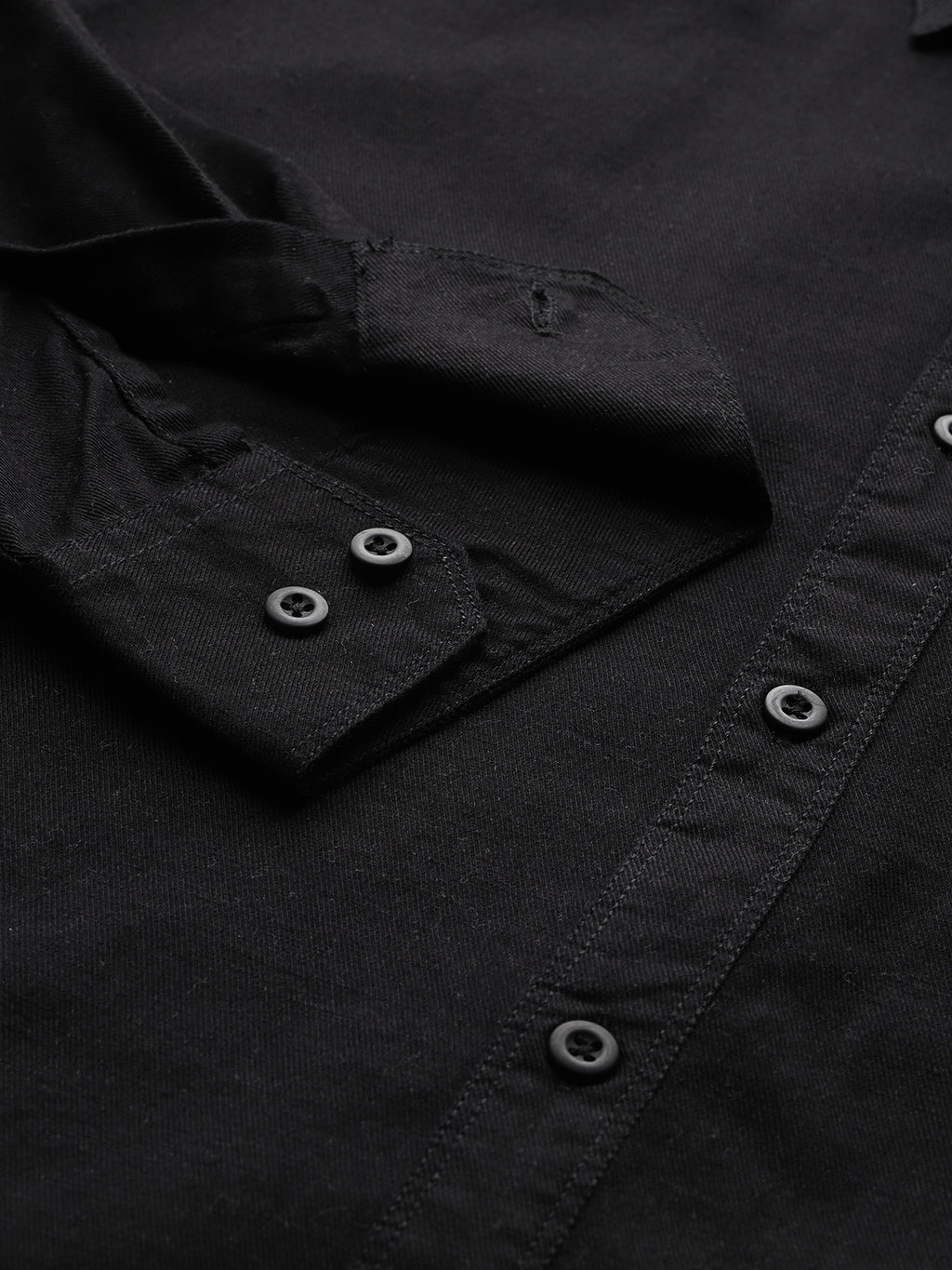 Black Plus Size Regular Fit Long Sleeves Solid Cotton Casual Shirt