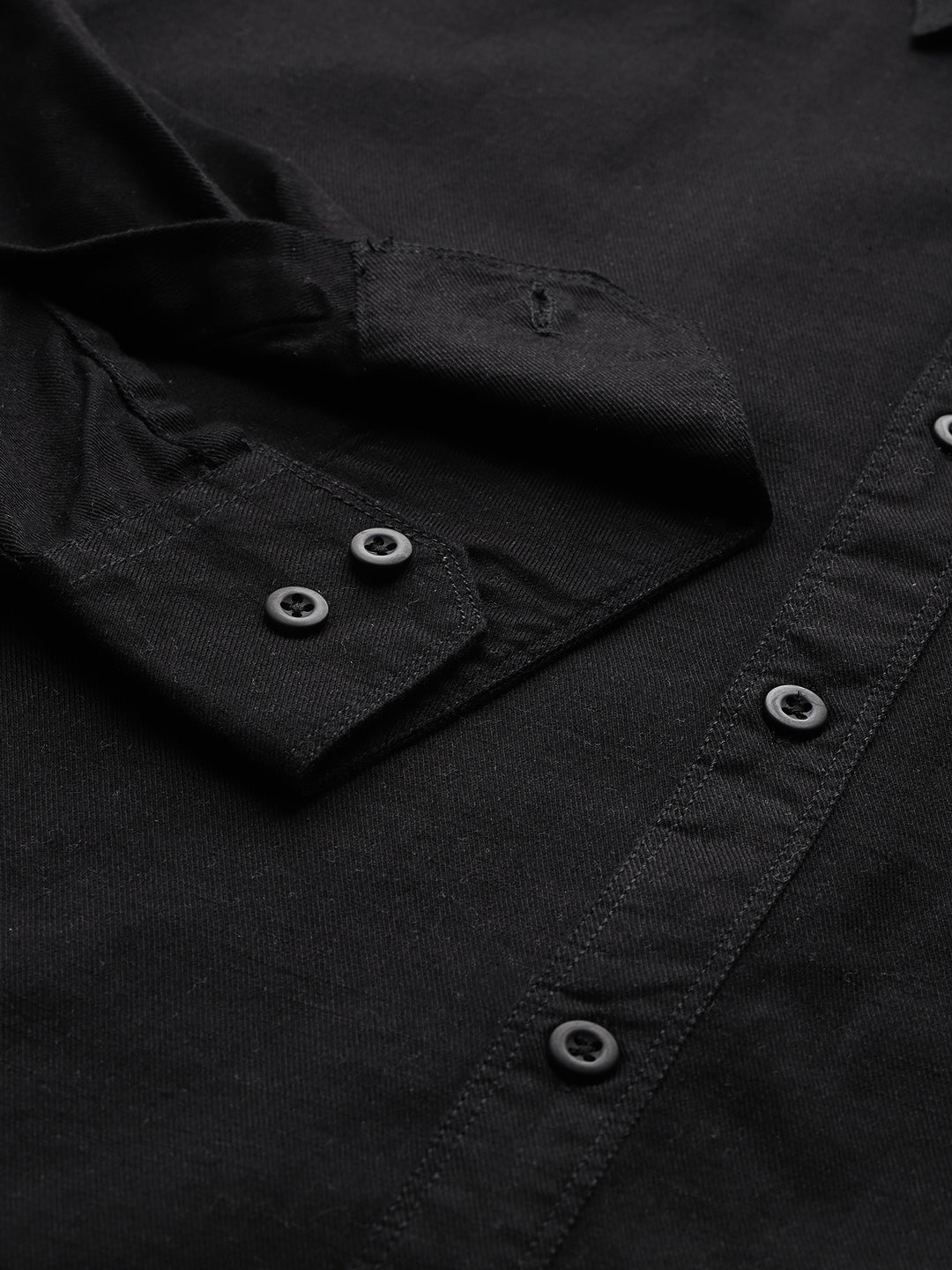 Black Plus Size Regular Fit Long Sleeves Solid Cotton Casual Shirt