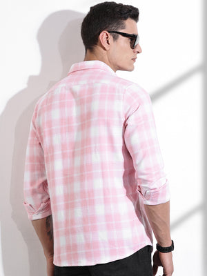 Thomas Scott Men Pink Regular Fit Long Sleeves Windowpane Checks Casual Shirt