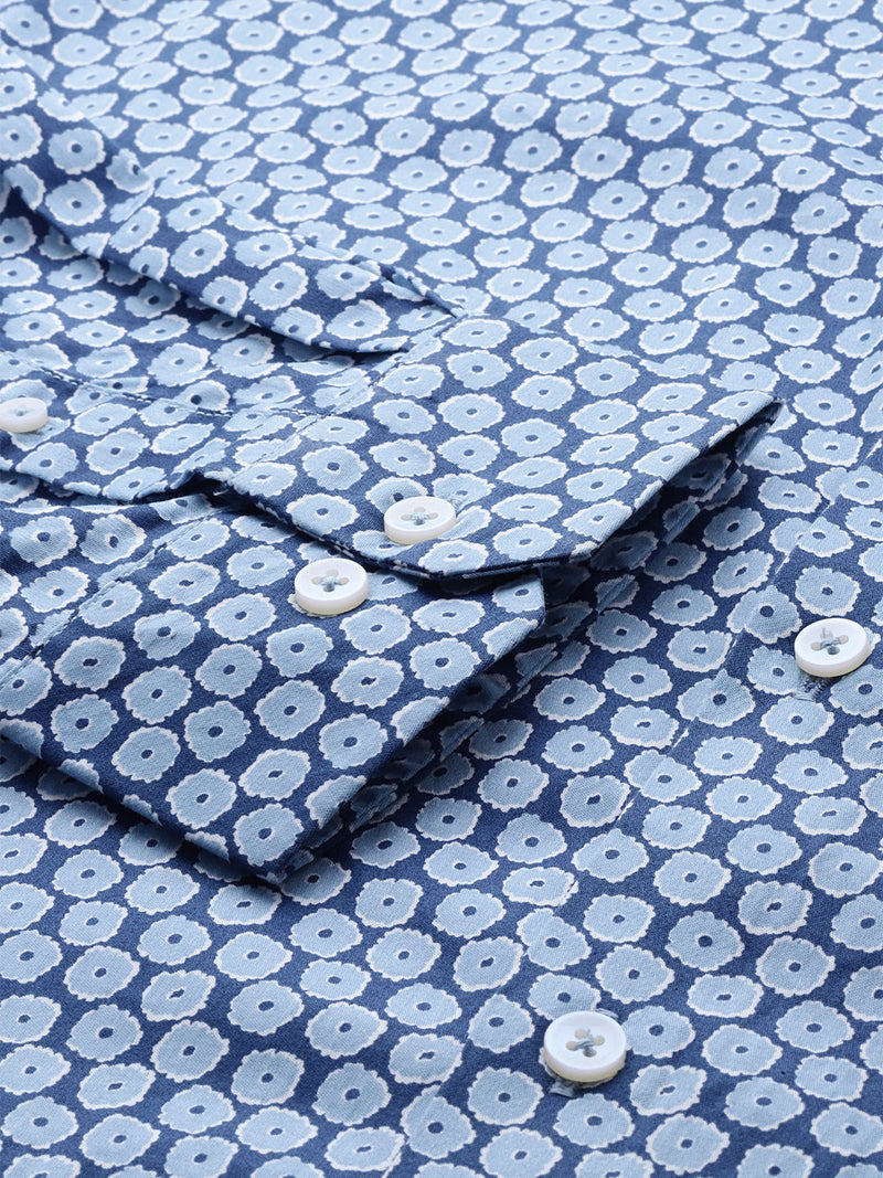 Thomas Scott Men Blue Plus Size Regular Fit Long Sleeves Abstract Printed Formal Shirt