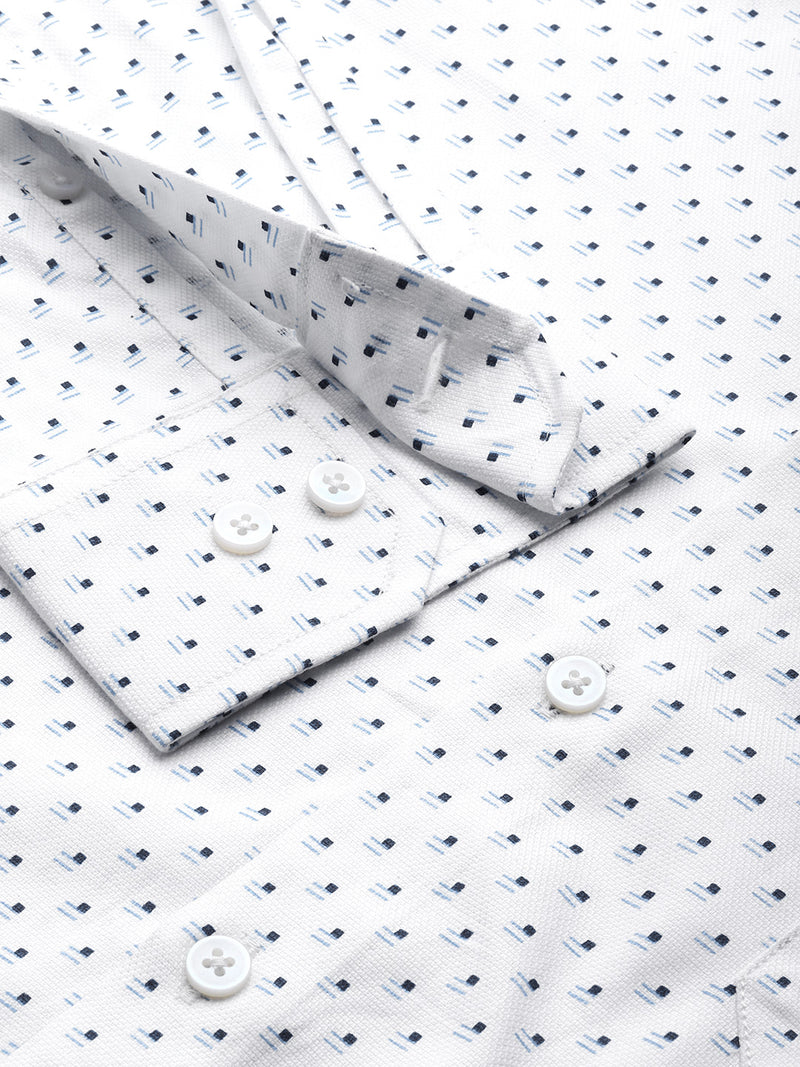 Thomas Scott Men White Plus Size Regular Fit Long Sleeves Polka Dots Printed Formal Shirt