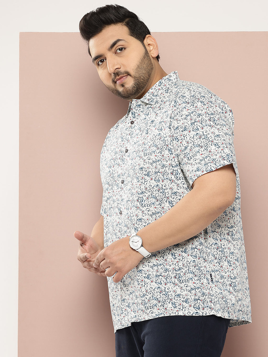 Thomas Scott Men White Plus Size Regular Fit Short Sleeves Ethnic Motifs Printed Casual Shirt