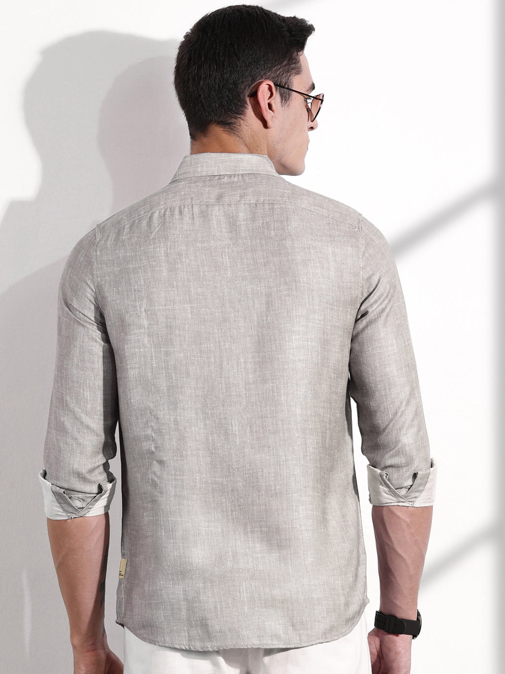 Thomas Scott Men Grey Slim Fit Long Sleeves Linen Casual Shirt