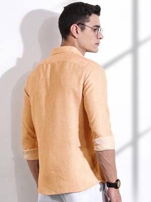 Thomas Scott Men Orange Slim Fit Long Sleeves Linen Casual Shirt