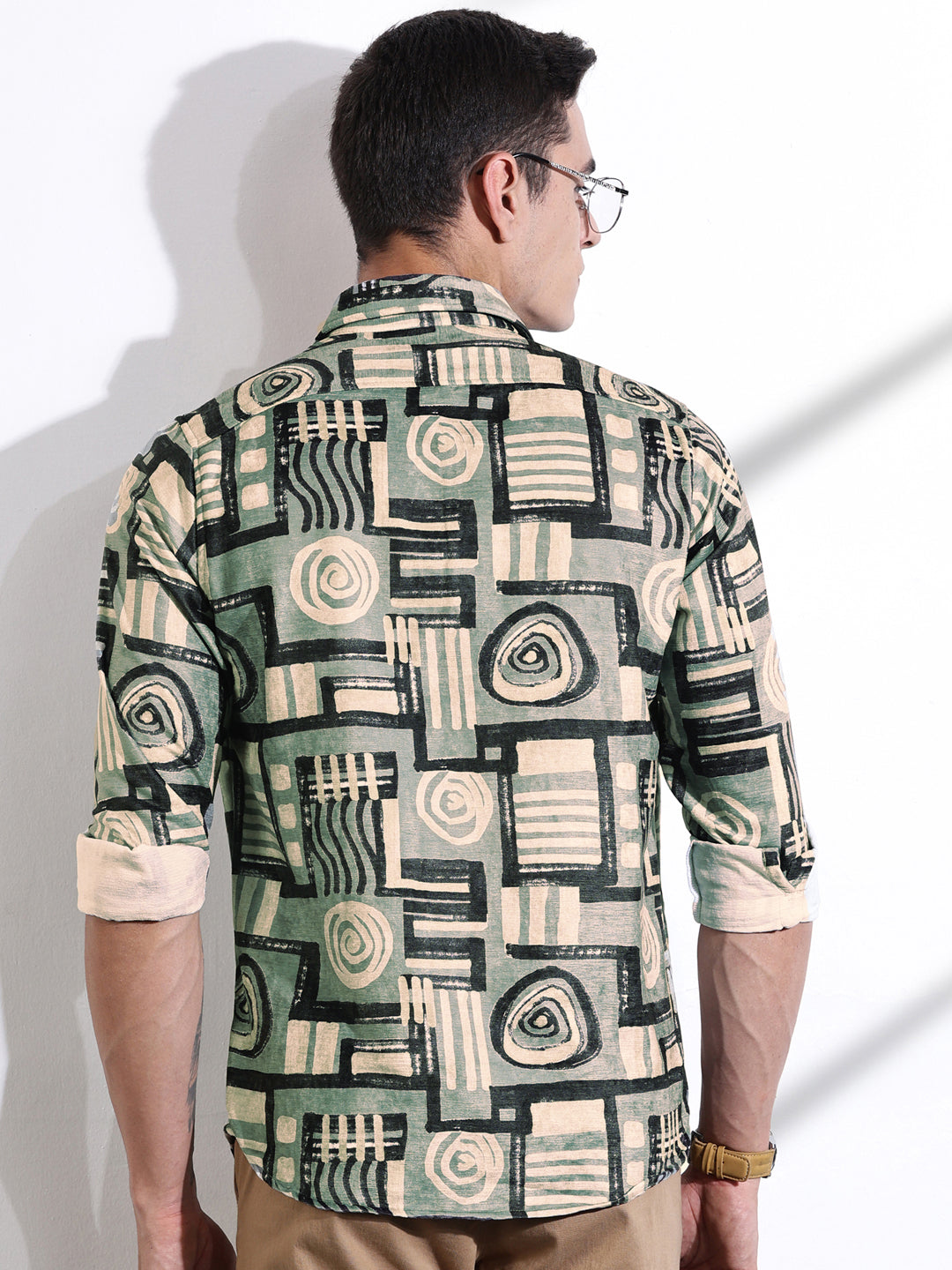 Thomas Scott Men Green Slim Fit Long Sleeves Abstract Printed Casual Shirt