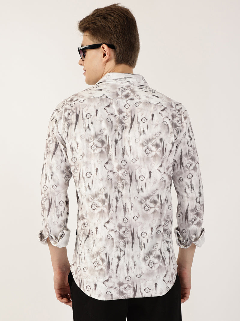 Thomas Scott Men Brown Premium Abstract Printed Casual Shirt
