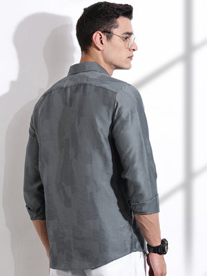Thomas Scott Men Grey Slim Fit Long Sleeves Solid Self Design Casual Shirt