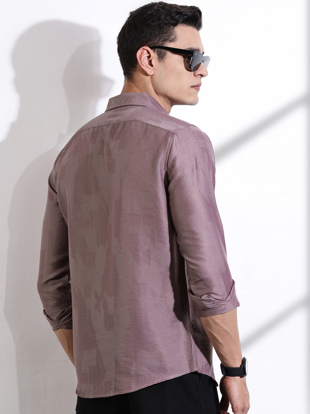 Thomas Scott Men Pink Slim Fit Long Sleeves Solid Self Design Casual Shirt