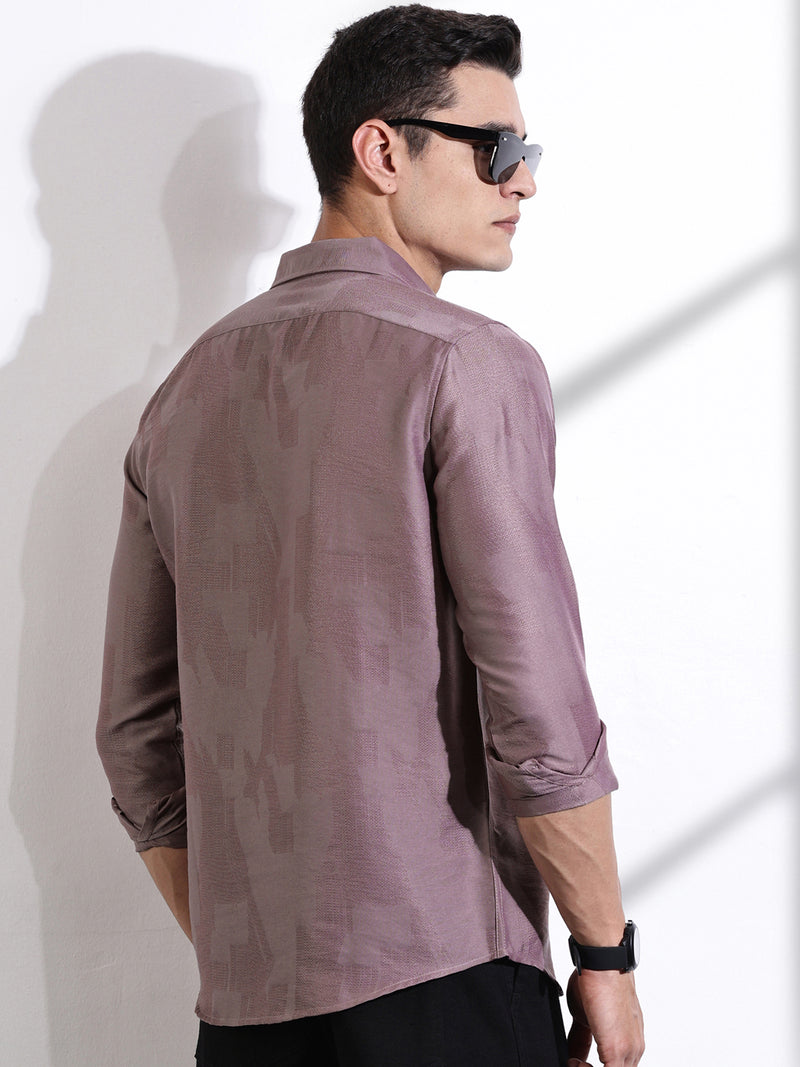 Thomas Scott Men Pink Slim Fit Long Sleeves Solid Self Design Casual Shirt