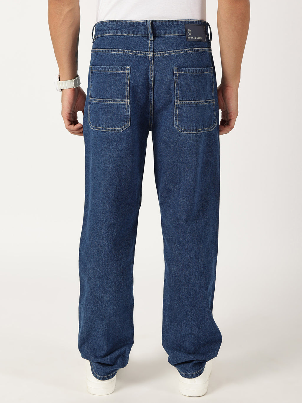 Thomas Scott Men Blue Relaxed Fit Cargo Style Cotton Jeans