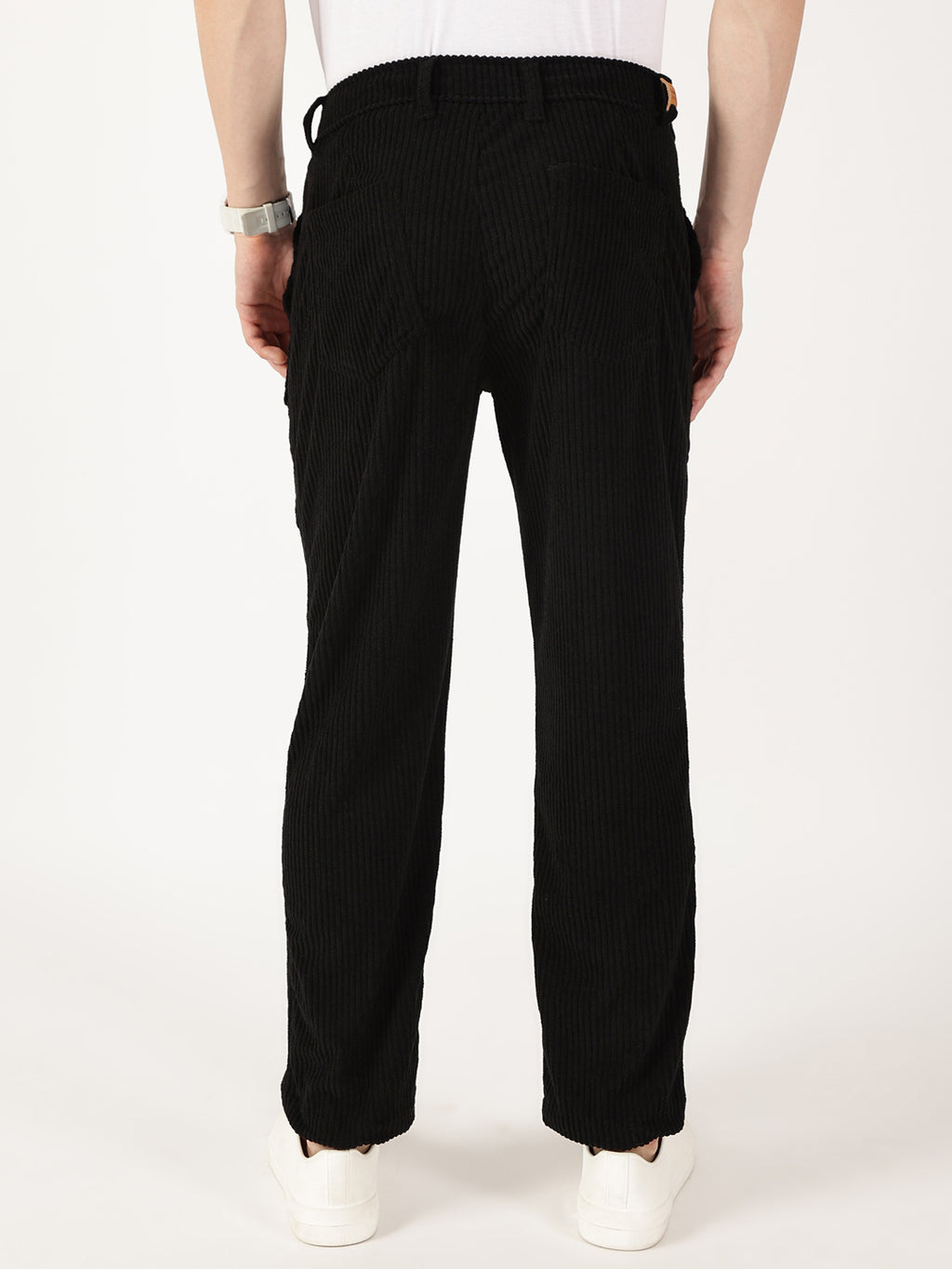 Thomas Scott Men Black Smart Straight Fit Corduroy Cargo Trouser