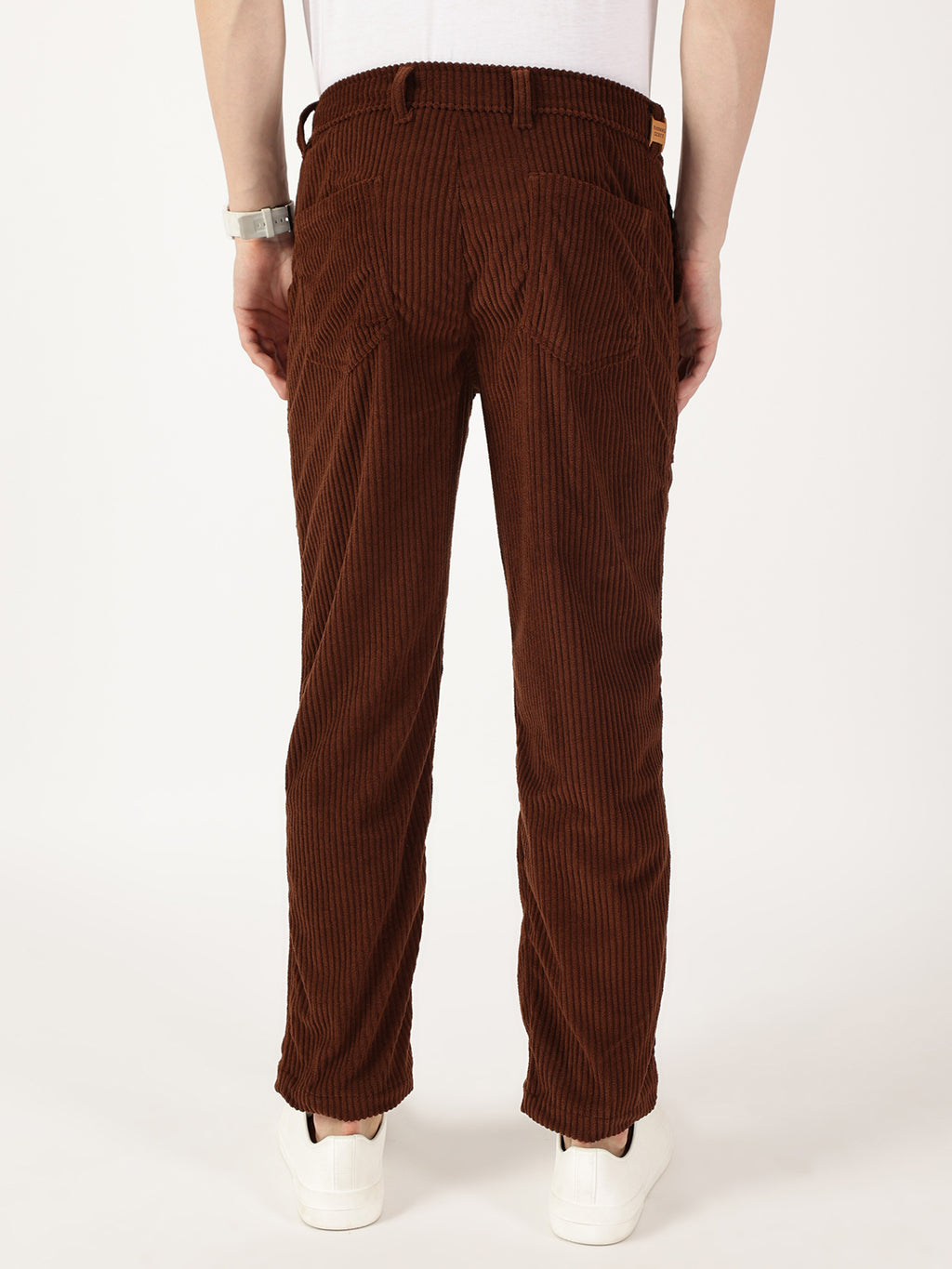 Thomas Scott Men Brown Smart Straight Fit Corduroy Cargo Trouser