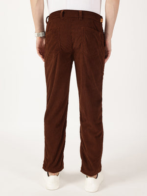 Thomas Scott Men Brown Smart Straight Fit Corduroy Cargo Trouser