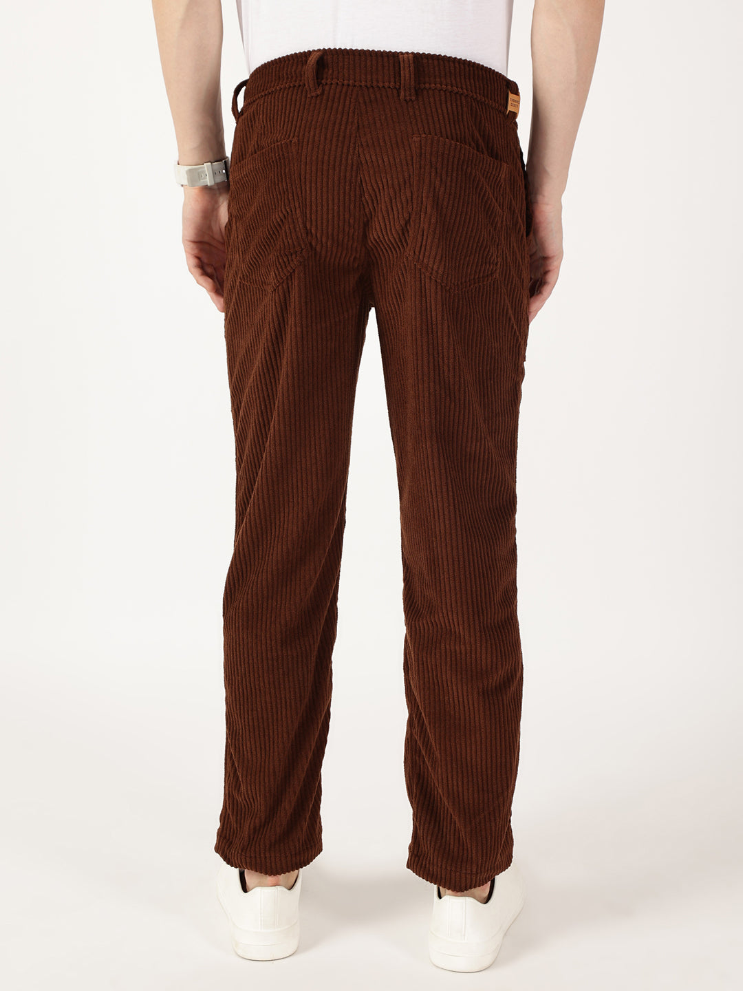 Thomas Scott Men Brown Smart Straight Fit Corduroy Cargo Trouser