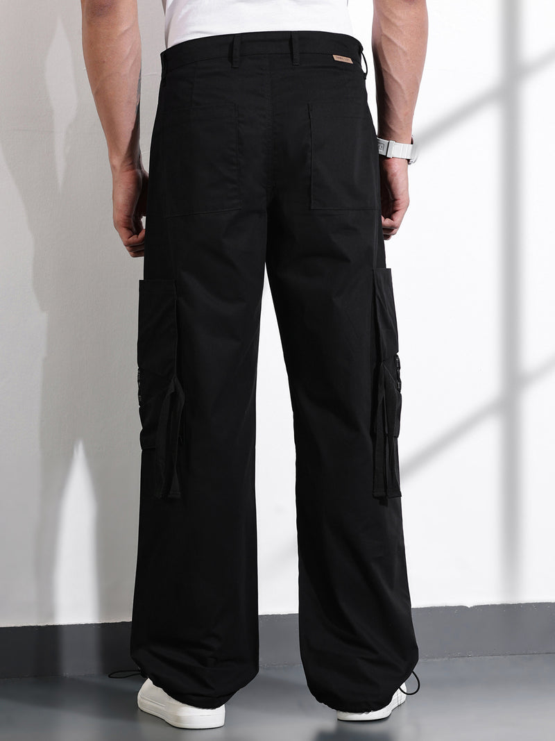 Thomas Scott Men Black Cotton Mid-Rise Original Cargo Trouser