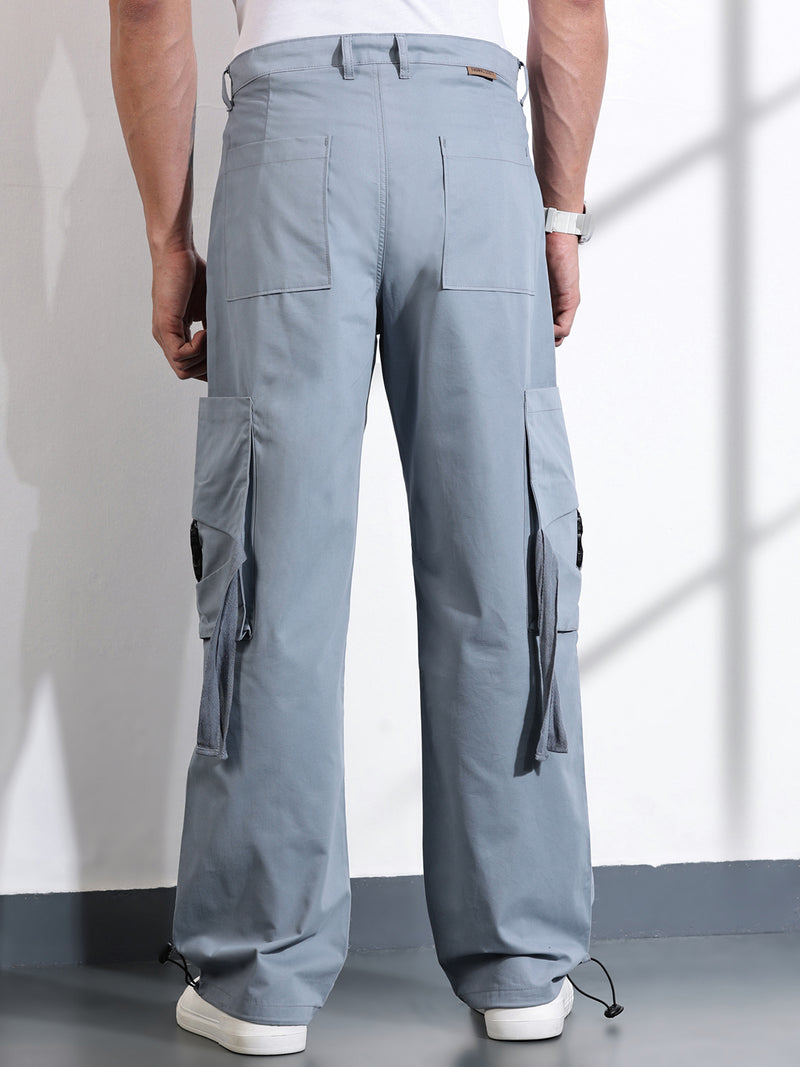 Thomas Scott Men Mid Blue Cotton Mid-Rise Original Cargo Trouser