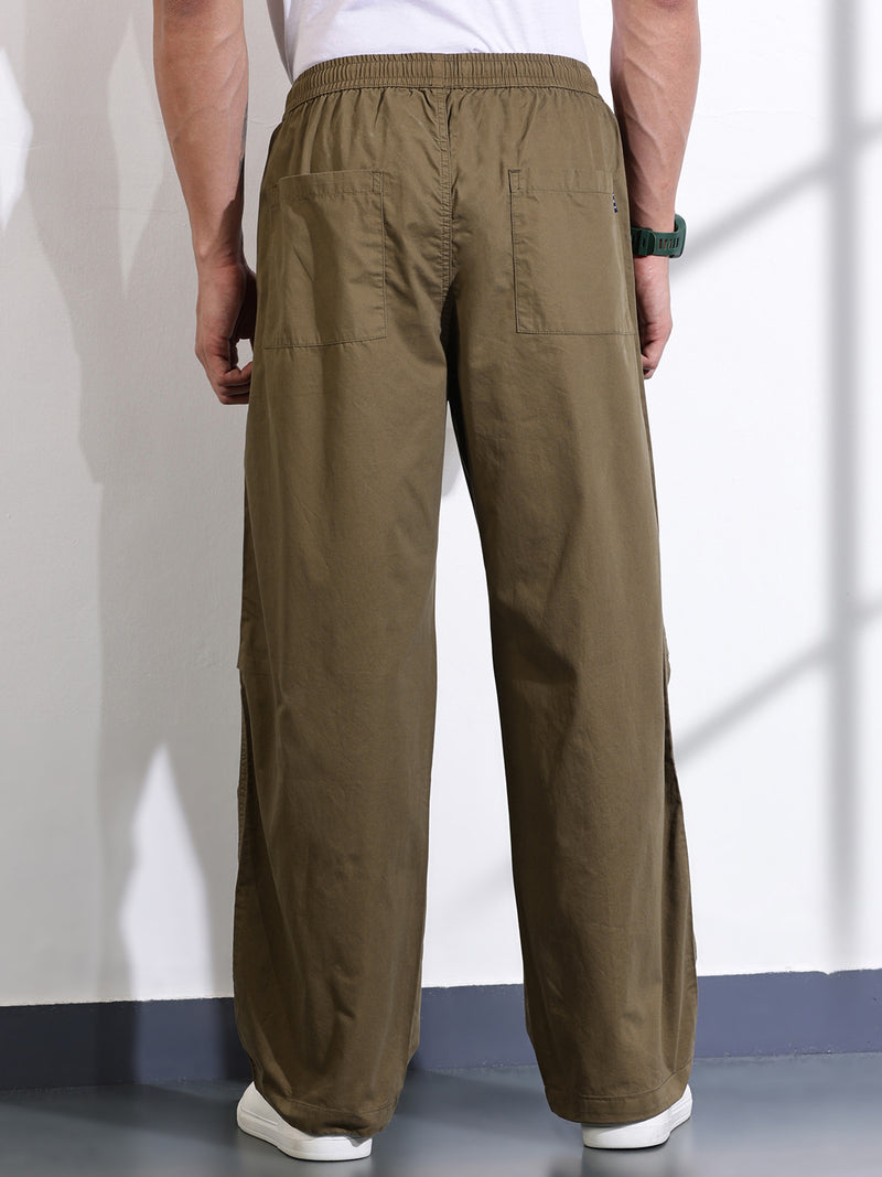 Thomas Scott Men Brown Cotton Mid-Rise Smart Cargo Trouser