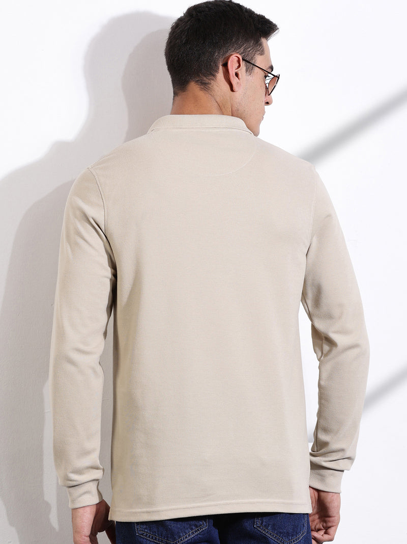 Thomas Scott Men Beige Solid Polo Collar T-shirt