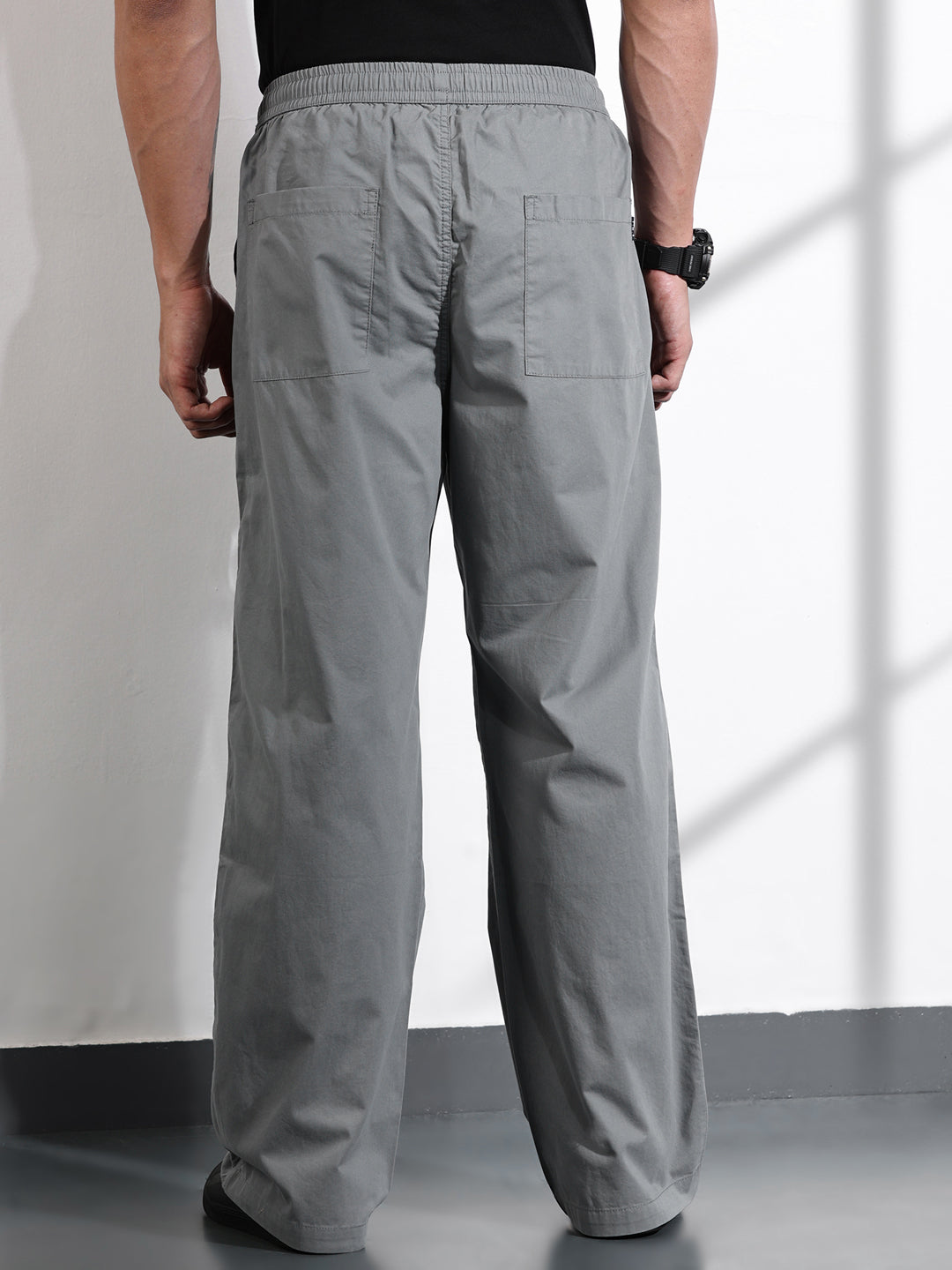 Thomas Scott Men Grey Cotton Mid-Rise Smart Cargo Trouser