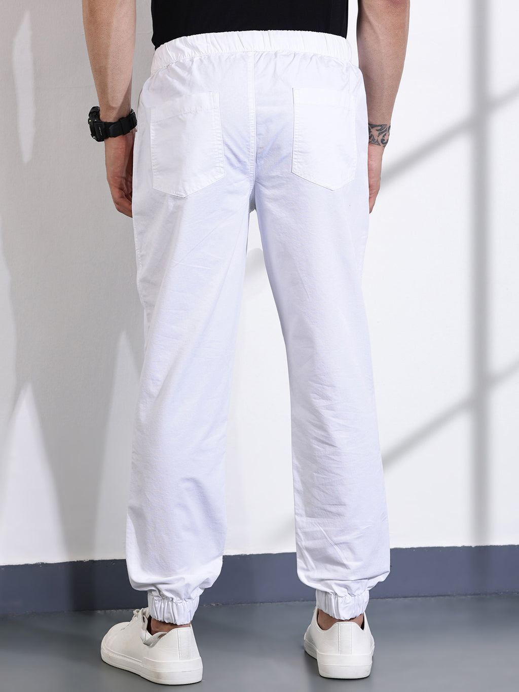 Thomas Scott Men White Classic Slim Fit Joggers Trouser