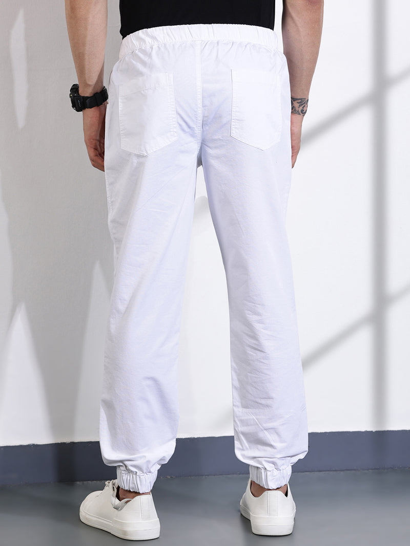 Thomas Scott Men White Classic Slim Fit Joggers Trouser