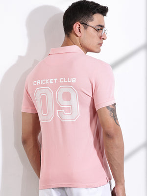 Thomas Scott Men Pink Typography Printed Polo Collar Cotton T-shirt