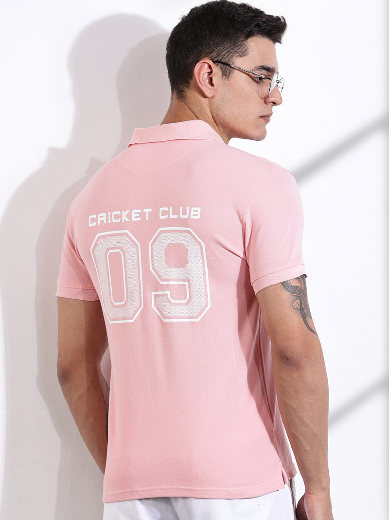 Thomas Scott Men Pink Typography Printed Polo Collar Cotton T-shirt
