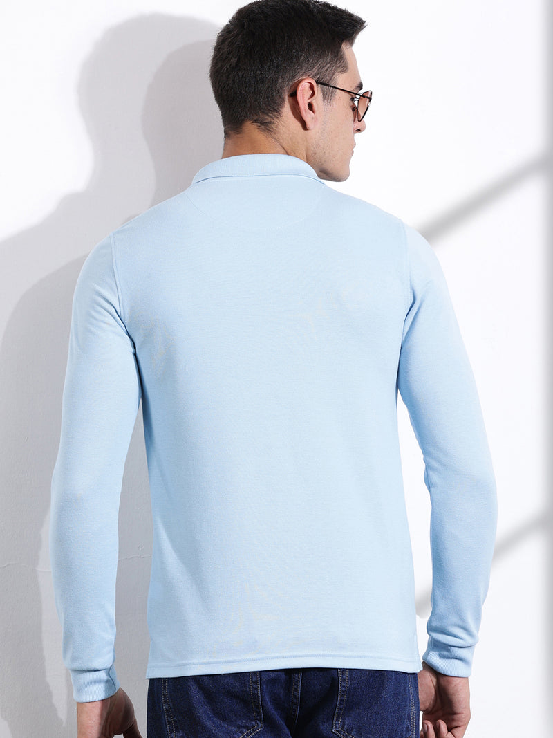 Thomas Scott Men Blue Solid Polo Collar T-shirt