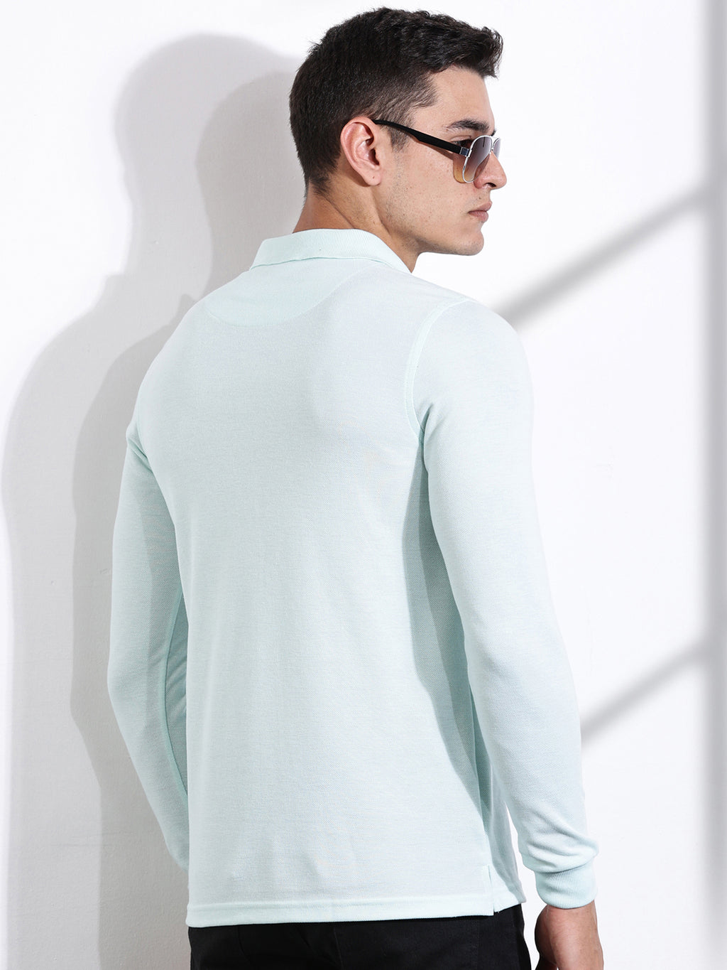 Thomas Scott Men Aqua Solid Polo Collar T-shirt