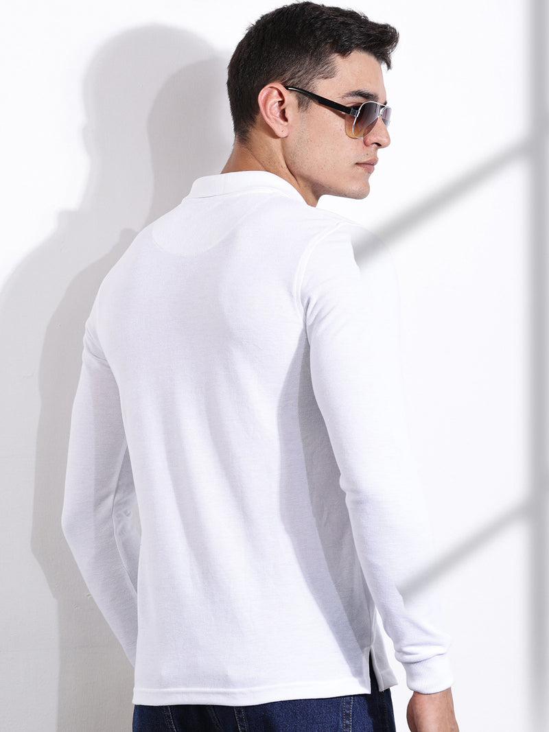 Thomas Scott Men White Solid Polo Collar T-shirt