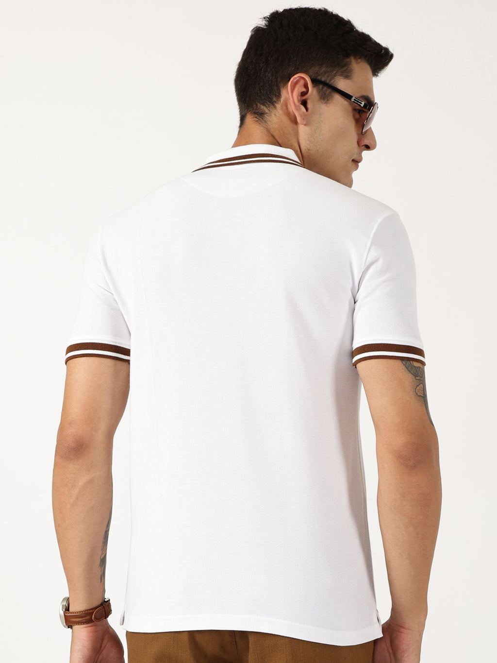 Thomas Scott Men White Solid Polo Collar Cotton T-shirt